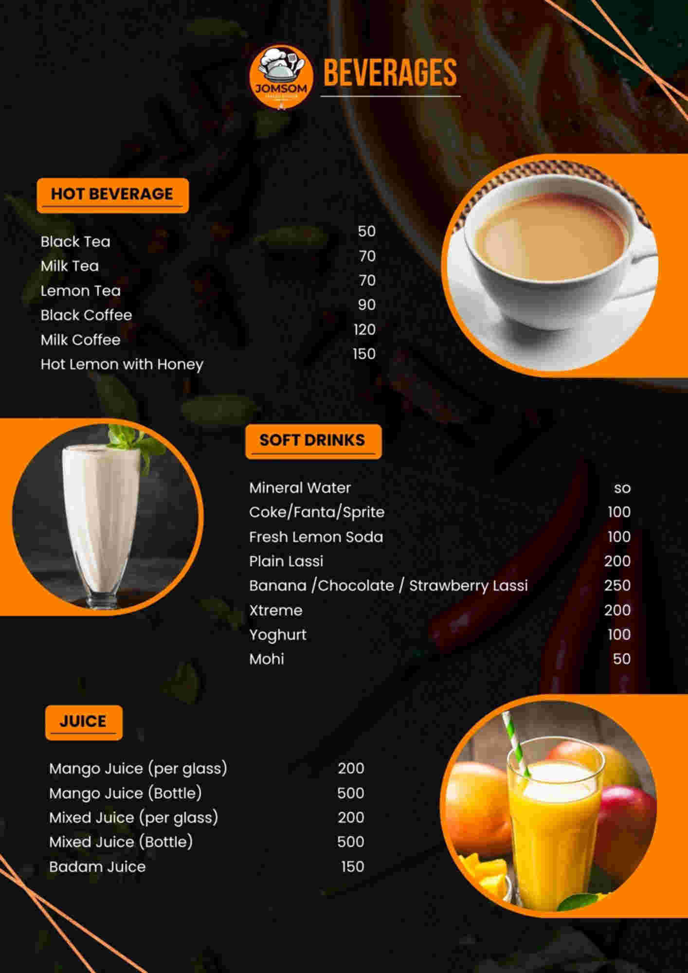 Menu design sample for restaurant